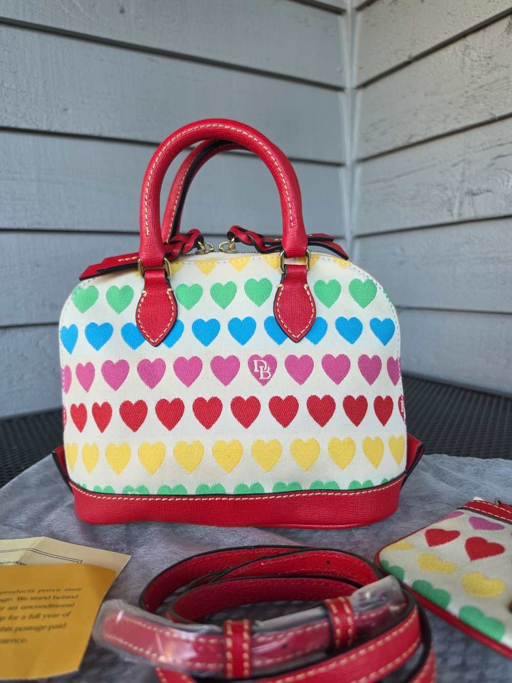 Dooney & Bourke Vintage Multicolor Heart Print Crossbody & Wristlet - Picture 6 of 16